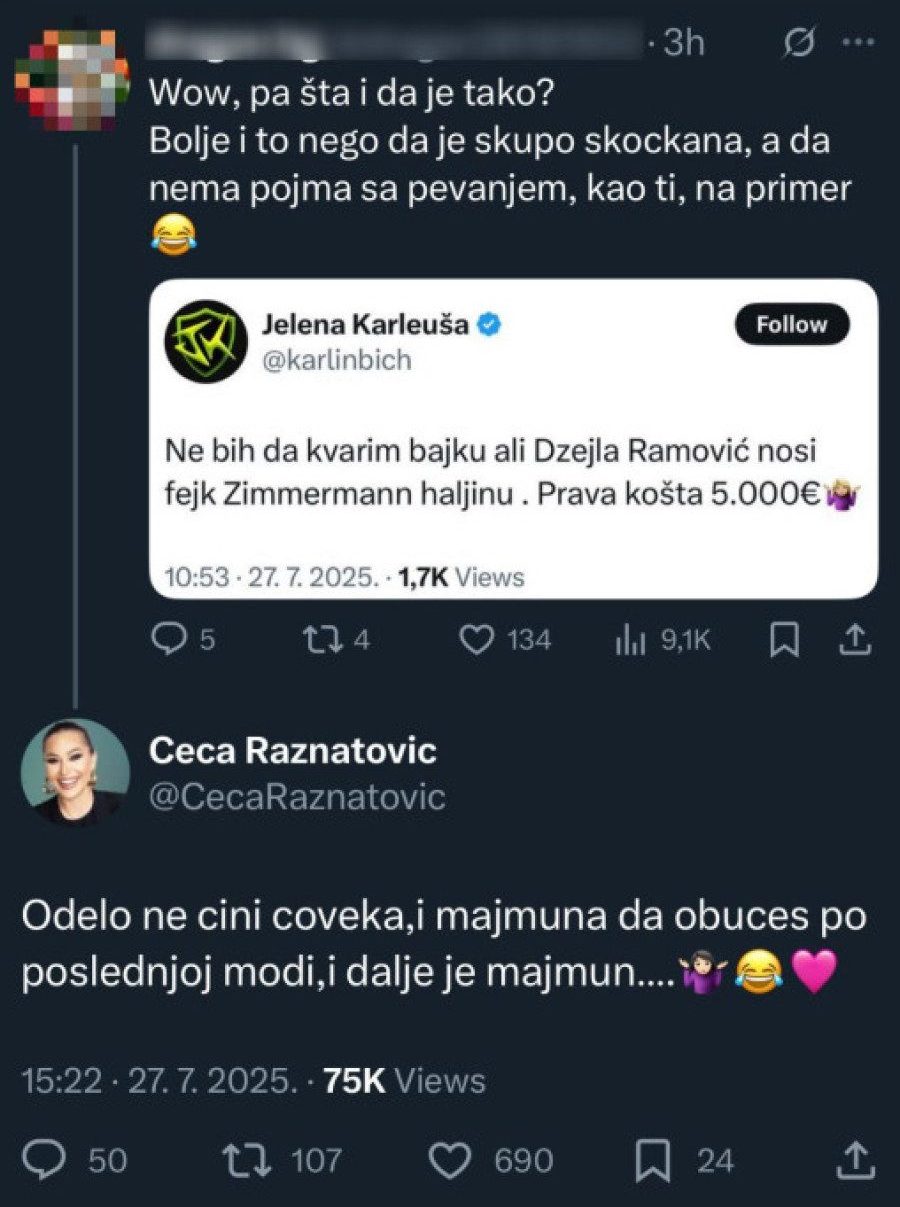 Gore Društvene Mreže "Majmun i kriminalac" – Karleuša i Ceca se brutalno vrijeđale na mrežama!