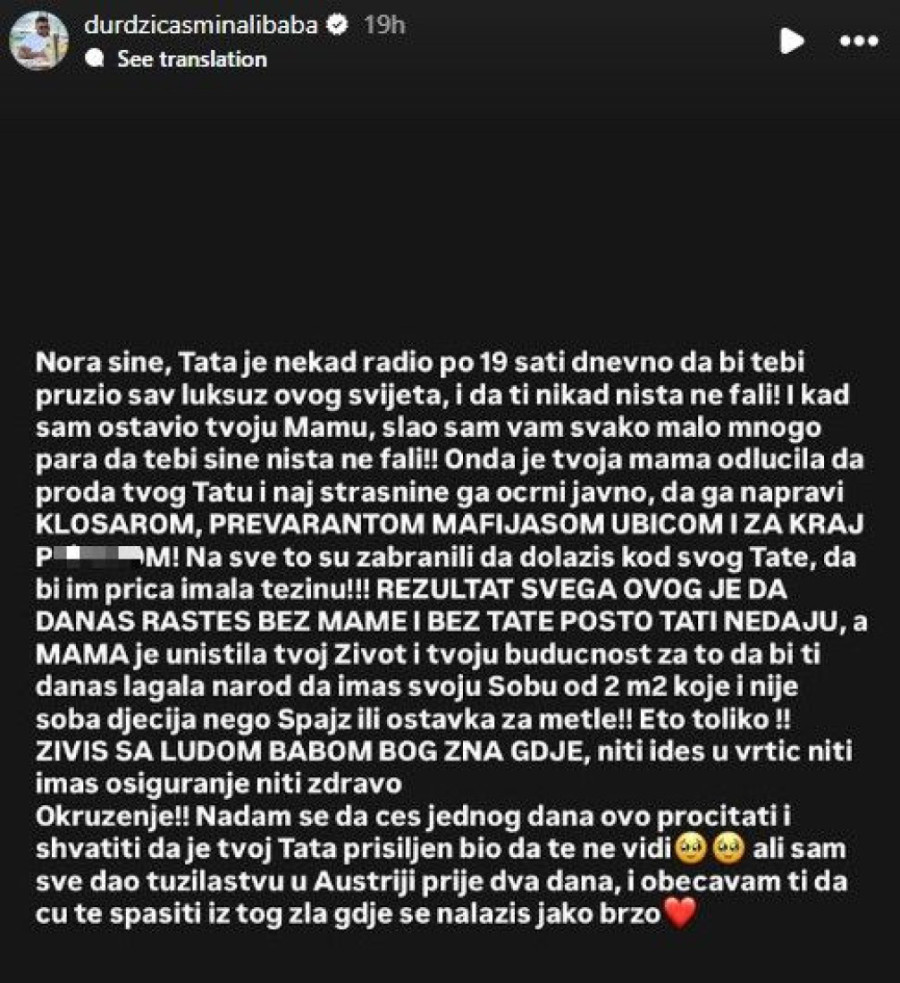 Asmin objavio emotivnu poruku kćerki: “Tvoja majka ti je uništila život, ali ja ću te spasiti!” (FOTO)