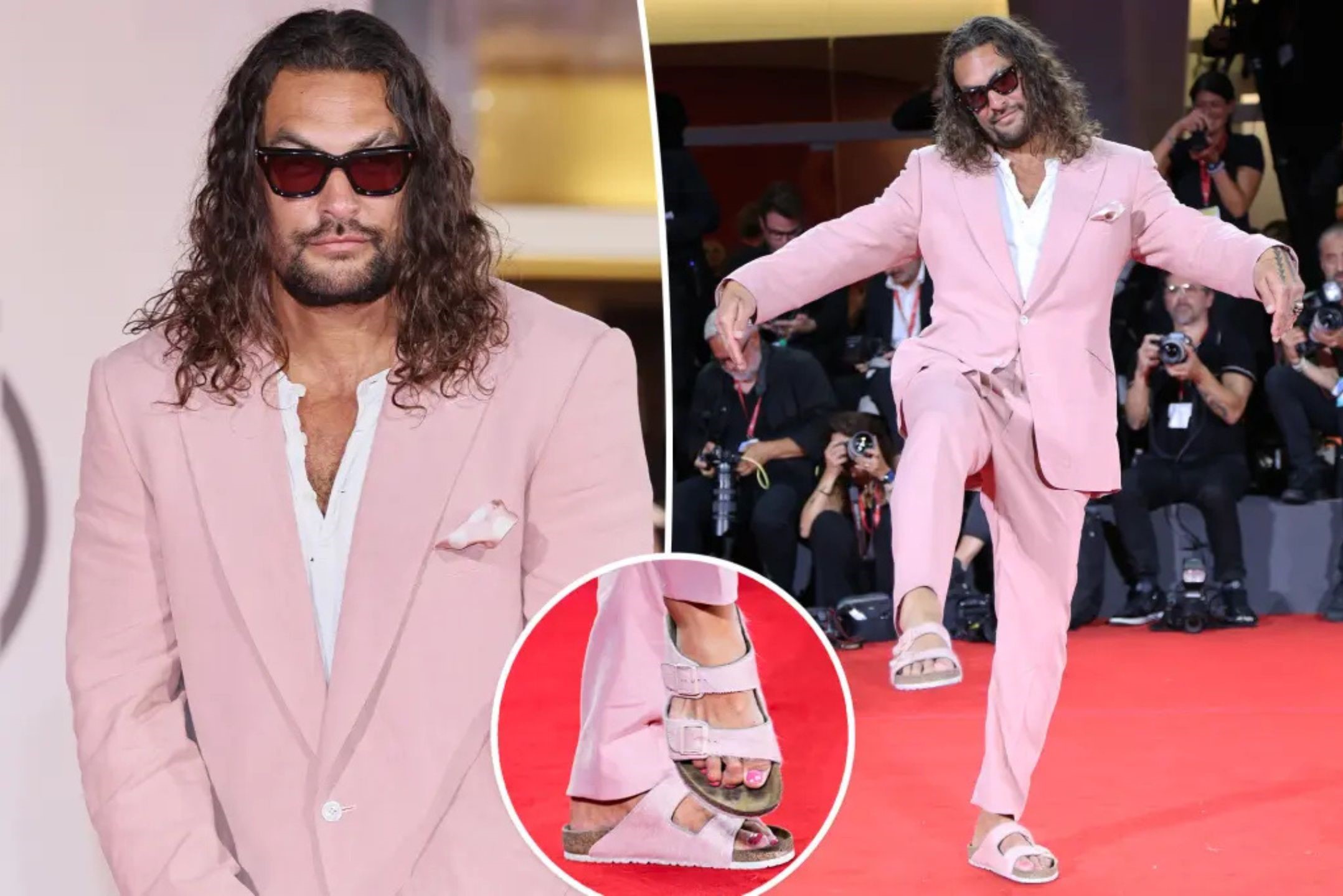 Jason Momoa prošetao Venecijom u ružičastom odijelu, ali svi gledali samo u njegove noge!