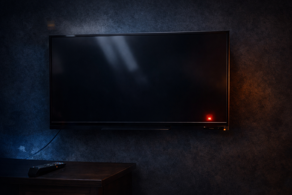 Pametni televizor u dnevnoj sobi sa upaljenom stand-by lampicom