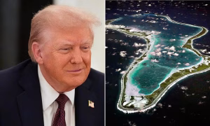 Donald Trump uz panoramski prikaz ostrva Chagos u Indijskom okeanu