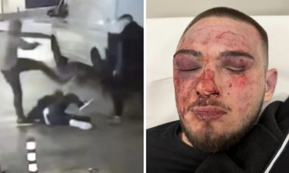 Siluete trojice muškaraca tokom fizičkog napada na mladića