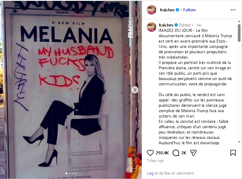 Oskrnavljeni Melanijini posteri i uvrede na svakom koraku: Film u senci skandala, Tramp poziva – „Nabavite karte odmah!“