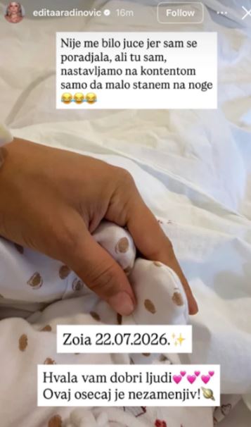 Edita Aradinović postala majka! Prva fotografija s bebom raznježila region, ime djevojčice krije moćno značenje