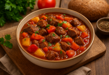 Sočni teleći gulaš s povrćem – domaća čarolija na tanjiru Sočni teleći gulaš s povrćem – domaća čarolija na tanjiru