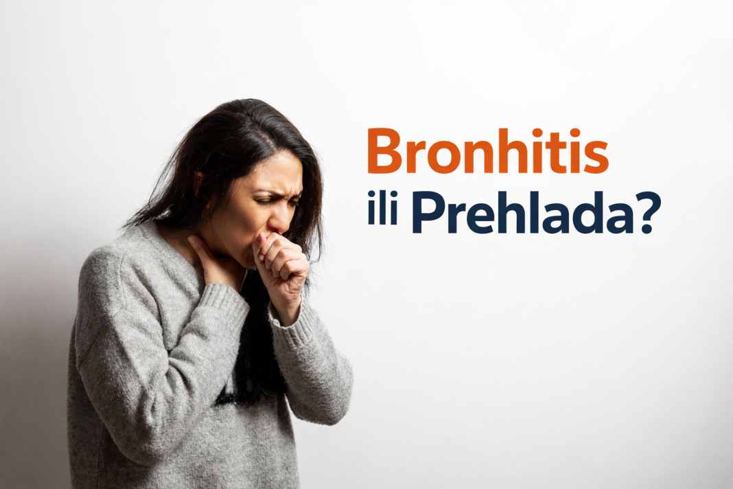 Žena kašlje i drži ruku na grlu zbog problema s disanjem