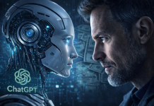 Pitali ChatGPT kako da se “Obična Osoba” obogati – odgovor je šokirao mnoge…(VIDEO) Vještačka inteligencija i čovjek gledaju se oči u oči uz simbol novca u pozadini