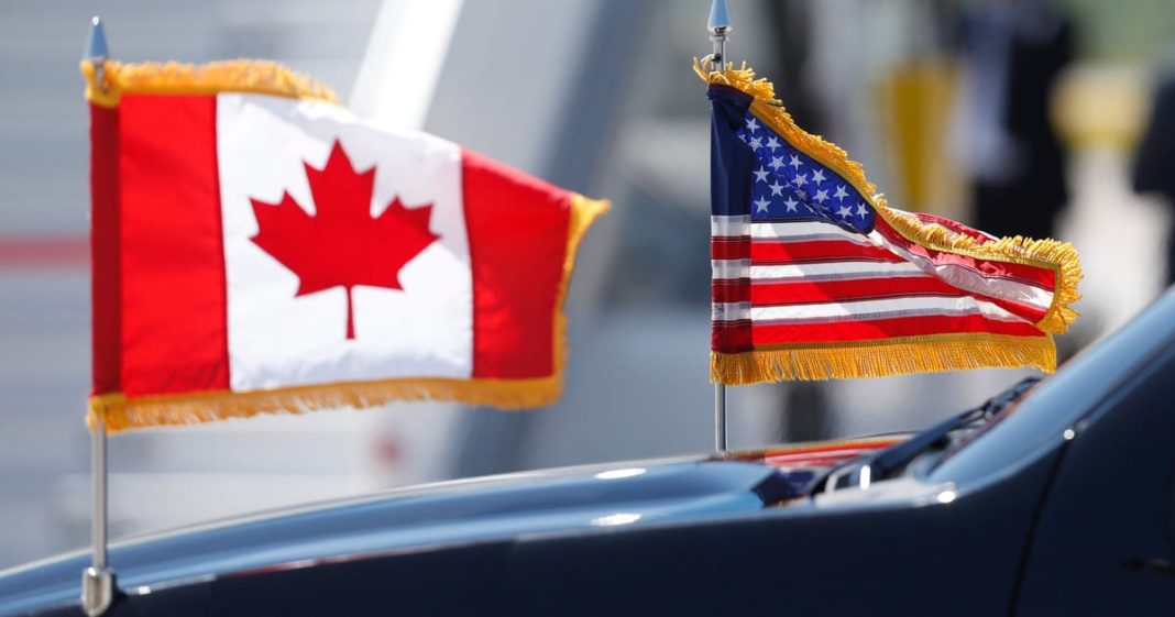Zastave Kanade i Sjedinjenih Američkih Država jedna pored druge