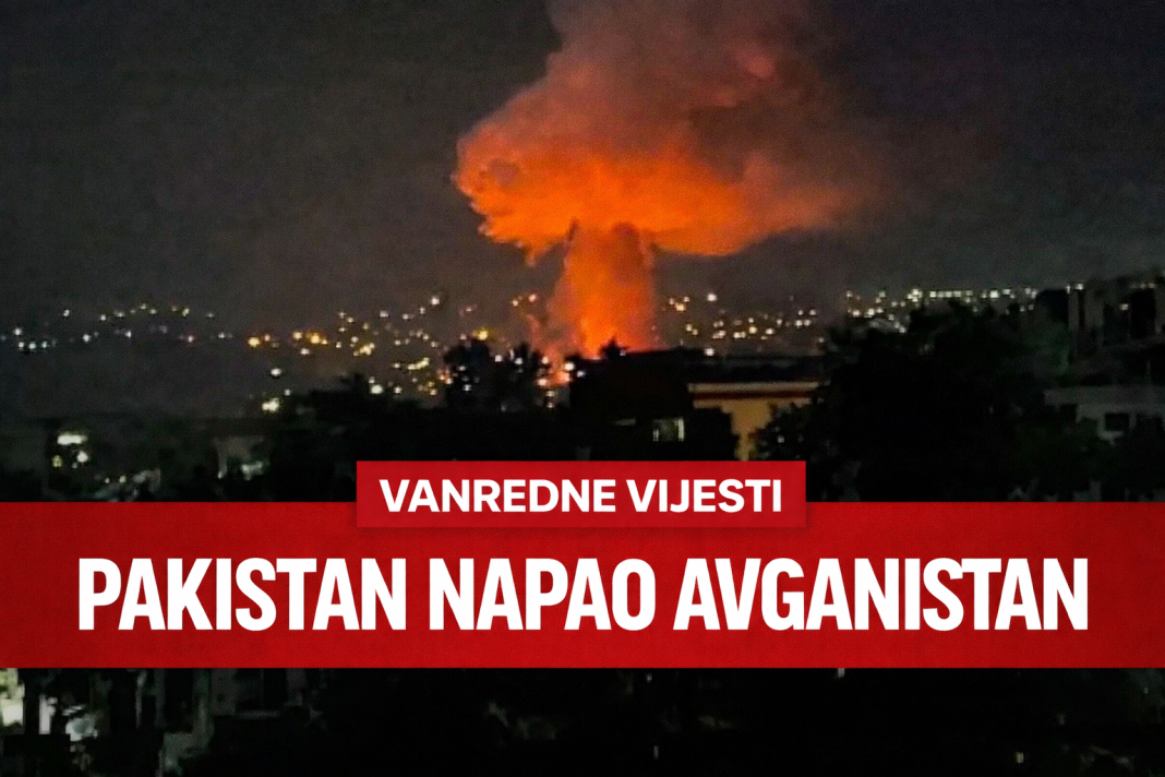 Otvoreni rat na pomolu: Pakistan bombardovao Kabul, deseci mrtvih u novoj eskalaciji Velika eksplozija i gust dim iznad grada noću, prikaz hitne vijesti o napadu.