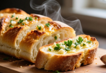 Garlic hljeb – hrskav izvana, mekan iznutra, s mirisom bijelog luka i otopljenog putera Garlic hljeb – hrskav izvana, mekan iznutra, s mirisom bijelog luka i otopljenog putera